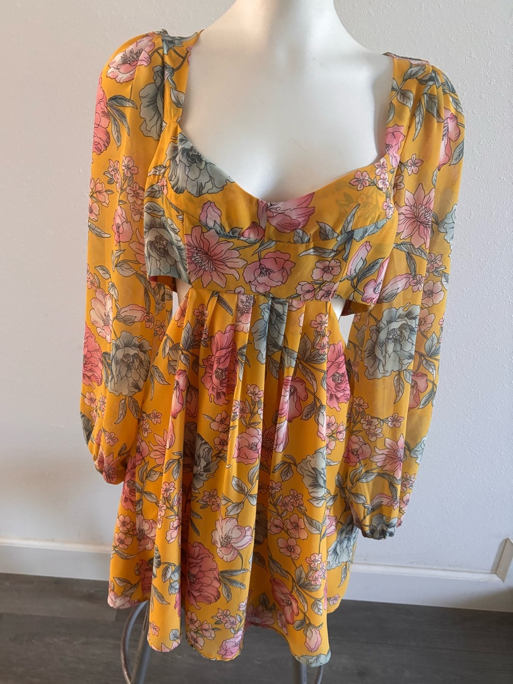 Floral Mustard Cut Out Dress